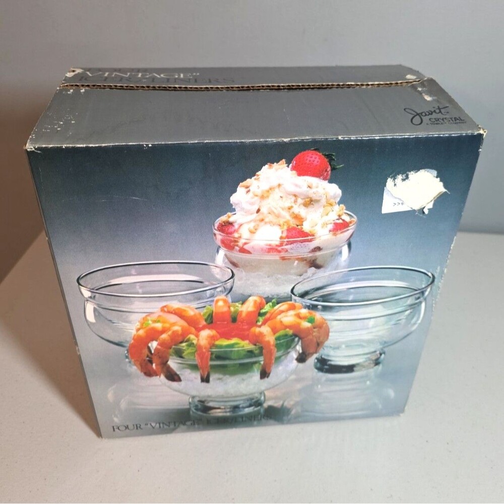 Vintage Javit Crystal Icer Liner Set of 4 Shrimp Cocktail Dessert Bowls Towle Co